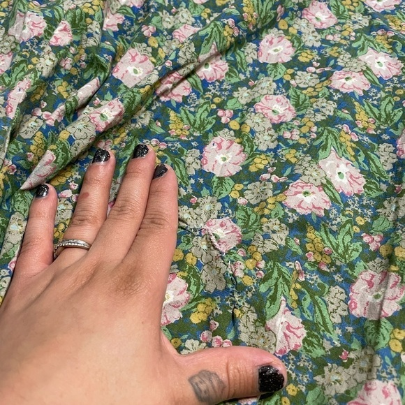 Vintage Blue Cotton Wild Rose Primt Button Fromt Midi Dress - Picture 2 of 6